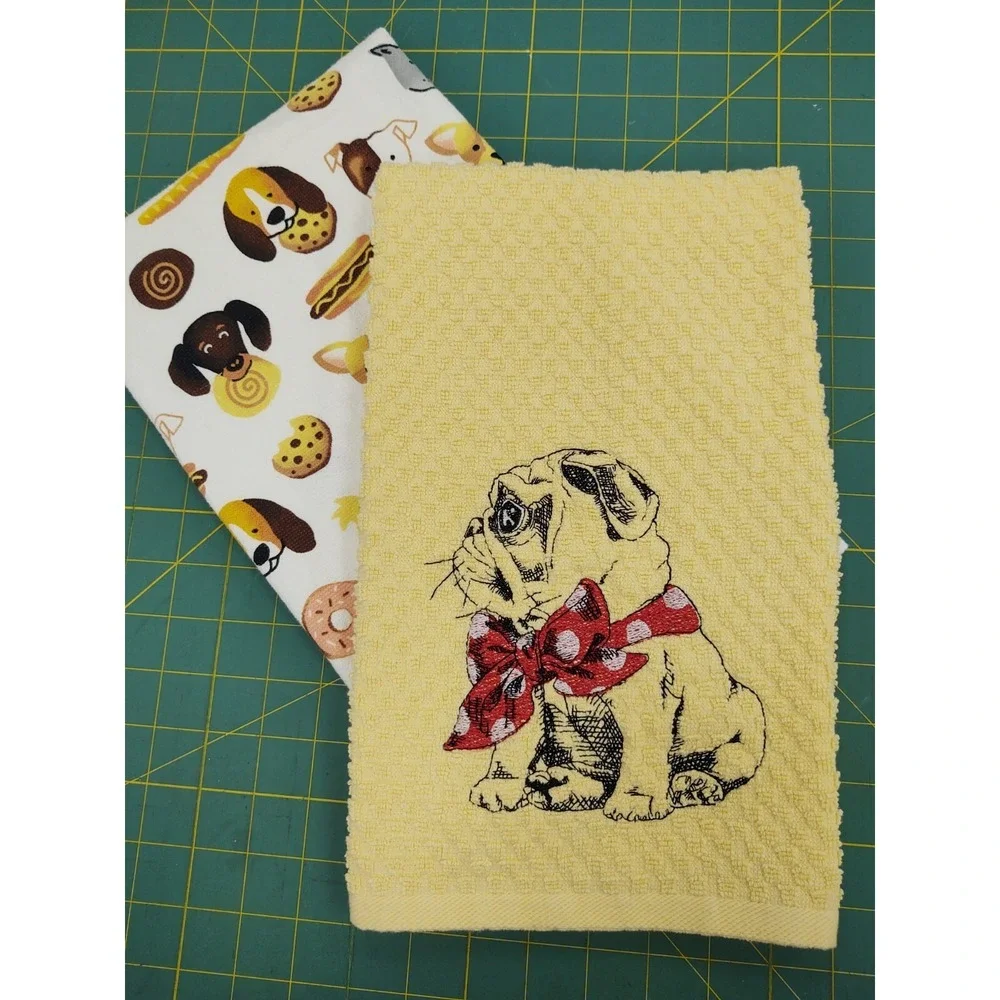 Pug Dog With A Scarf Kitchen Bath Hand Bar Towel Set of 2 Great Gift!